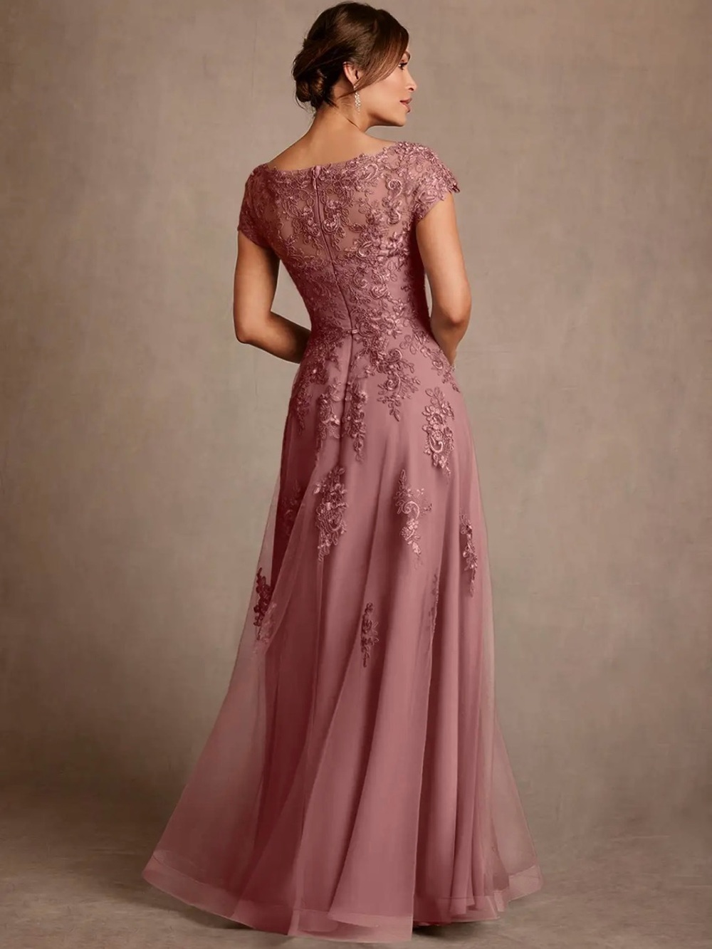 Mother of the Bride/Groom Embellished Rose Formal Dress with Illusion Neckline - Picture 2 of 4